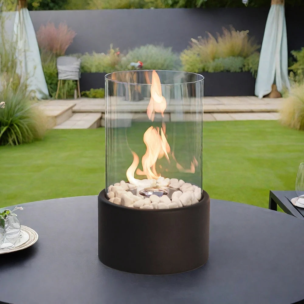 10.5" H Portable Tabletop Round Fireplace(Black)